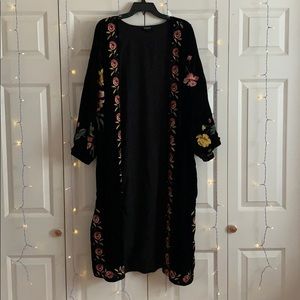 Topshop Floral Embroidered Velvet Kimono